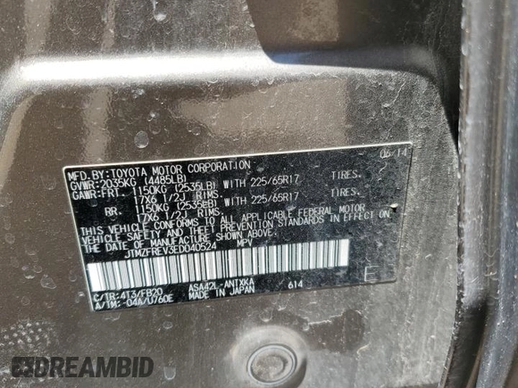 2014 Toyota RAV4 LE with VIN JTMZFREV3ED040524, listed as a Copart auction lot 59590695 with 150,274 mi miles and Salvage title. Bid and sale history available at DreamBid. Image 14.