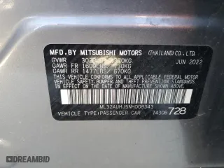 2022 Mitsubishi Mirage ES with VIN ML32AUHJ5NH008343, listed as a Copart auction lot 46995045 with 52,761 mi miles and Salvage Title. Bid and sale history available at carsss.com. Image 12.