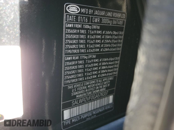 2016 Land Rover Range Rover Sport V6 HSE with VIN SALWR2VF0GA576337, listed as a Copart auction lot 53547095 with 89,758 mi miles and Clean Title. Bid and sale history available at carsss.com. Image 13.