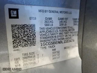 2020 Chevrolet Colorado 2WD Work Truck with VIN 1GCGSBEN0L1103474, listed as a Copart auction lot 48701255 with 86,729 mi miles and Salvage Title. Bid and sale history available at carsss.com. Image 12.