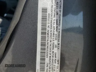 2012 Volkswagen Jetta Sedan SE w/Convenience & Sunroof with VIN 3VWDX7AJXCM323399, listed as a Copart auction lot 48966775 with 130,378 mi miles and Salvage Title. Bid and sale history available at carsss.com. Image 12.