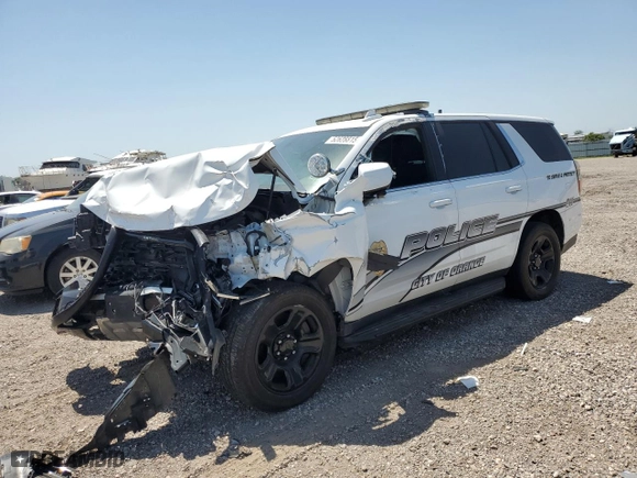 2022 Chevrolet Tahoe Commercial with VIN 1GNSCLEDXNR221838, listed as a Copart auction lot 52628815 with 0 mi miles and Salvage Title. Bid and sale history available at carsss.com. Image 1.