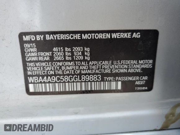 2016 BMW 4 Series 428i with VIN WBA4A9C58GGL89883, listed as a Copart auction lot 52114415 with 132,796 mi miles and Salvage Title. Bid and sale history available at carsss.com. Image 12.