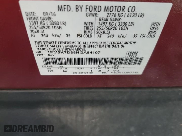 2017 Ford Explorer XLT z VIN 1FM5K7D88HGA84107, wystawiony jako Copart lot #57852825 z przebiegiem 106 997 mil mil oraz Szkoda całkowita • Salvage title. Historia ofert i sprzedaży dostępna na DreamBid. Obrazek 14.