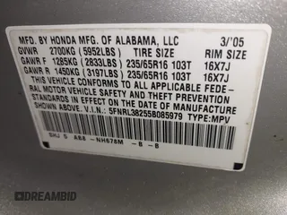 2005 Honda Odyssey LX with VIN 5FNRL38255B085979, listed as a IAAI auction lot 41971745 with 161,170 mi miles. Bid and sale history available at carsss.com. Image 9.