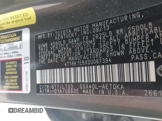 2013 Toyota Avalon XLE with VIN 4T1BK1EBXDU067394, listed as a IAAI auction lot 41944775 with 146,216 mi miles and . Bid and sale history available at DreamBid. Image 9.