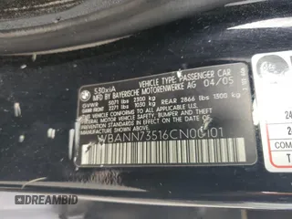 2006 BMW 5 Series 530xi with VIN WBANN73516CN00101, listed as a Copart auction lot 75355904 with 121,893 mi miles and Salvage Title. Bid and sale history available at carsss.com. Image 13.
