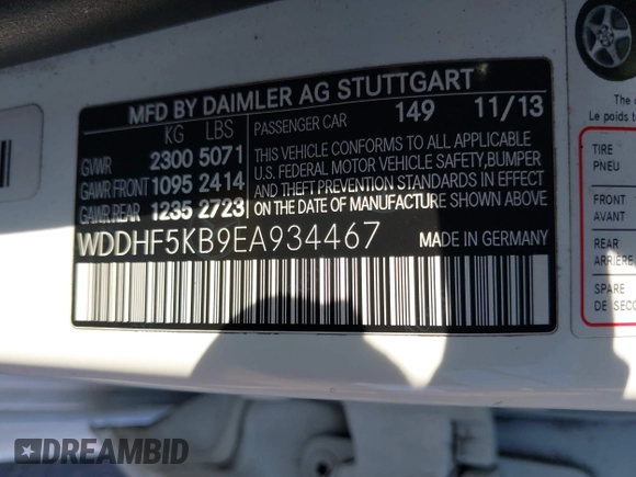 2014 Mercedes-Benz E 350 Sport with VIN WDDHF5KB9EA934467, listed as a IAAI auction lot 42773452 with 168,416 mi miles and . Bid and sale history available at DreamBid. Image 9.