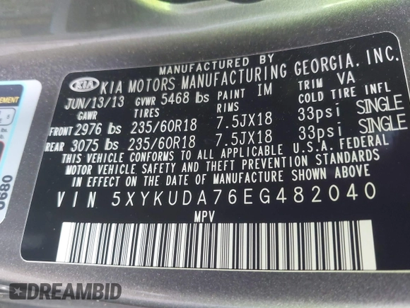 2014 Kia Sorento EX с VIN 5XYKUDA76EG482040, выставлен на аукционе IAAI как лот 42593652 с пробегом 108 201 миль миль и . История ставок и продаж доступна на DreamBid. Изображение 9.