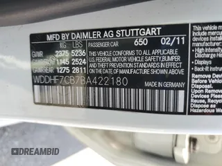 2011 Mercedes-Benz E 550 Luxury with VIN WDDHF7CB7BA422180, listed as a Copart auction lot 60174975 with 104,521 mi miles and Salvage title. Bid and sale history available at DreamBid. Image 12.