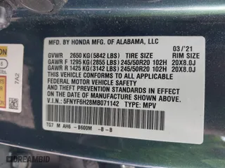 2021 Honda Pilot Special Edition with VIN 5FNYF6H28MB071142, listed as a IAAI auction lot 41531045 with 109,008 mi miles. Bid and sale history available at carsss.com. Image 9.