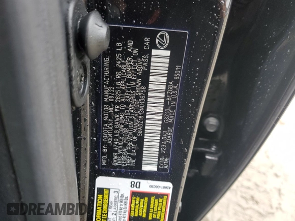 2022 Lexus ES 350 z VIN 58ADZ1B13NU136758, wystawiony jako Copart lot #46371665 z przebiegiem 7704 mil mil oraz Szkody całkowita. Historia ofert i sprzedaży dostępna na DreamBid. Obrazek 12.