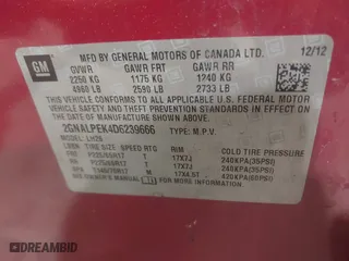 2013 Chevrolet Equinox LT with VIN 2GNALPEK4D6239666, listed as a IAAI auction lot 41917988 with 181,713 mi miles. Bid and sale history available at carsss.com. Image 9.