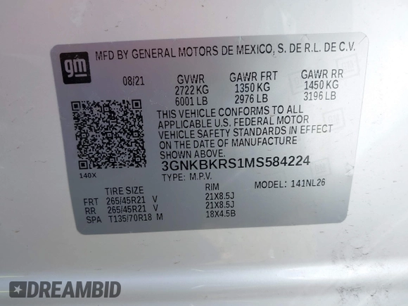 2021 Chevrolet Blazer RS z VIN 3GNKBKRS1MS584224, wystawiony jako IAAI lot #42022148 z przebiegiem 41 295 mil mil oraz . Historia ofert i sprzedaży dostępna na DreamBid. Obrazek 9.