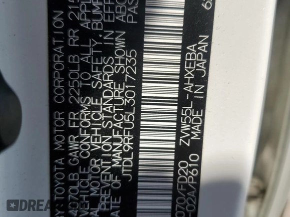 2020 Toyota Prius LE with VIN JTDL9RFU5L3017235, listed as a Copart auction lot 64452855 with Not provided miles and Salvage title. Bid and sale history available at DreamBid. Image 12.