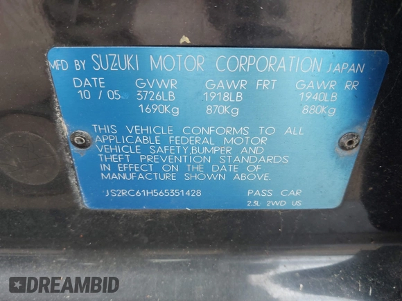 2006 Suzuki Aerio SX z VIN JS2RC61H565351428, wystawiony jako IAAI lot #41953836 z przebiegiem 161 266 mil mil oraz . Historia ofert i sprzedaży dostępna na DreamBid. Obrazek 9.