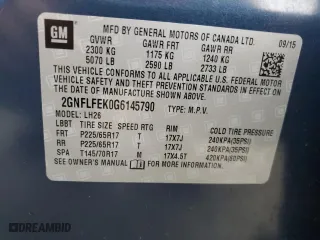 2016 Chevrolet Equinox LT with VIN 2GNFLFEK0G6145790, listed as a Copart auction lot 50222375 with 57,428 mi miles and Salvage Title. Bid and sale history available at carsss.com. Image 14.