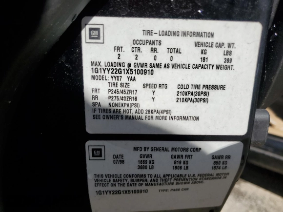 1999 Chevrolet Corvette with VIN 1G1YY22G1X5100910, listed as a Copart auction lot 74916514 with 157,703 mi miles and Salvage Title. Bid and sale history available at carsss.com. Image 12.