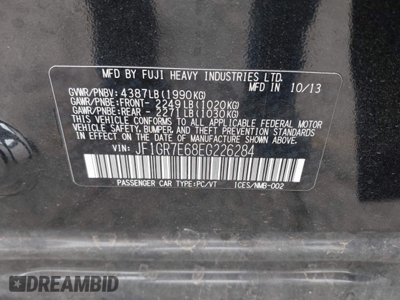 2014 Subaru WRX WRX с VIN JF1GR7E68EG226284, выставлен на аукционе IAAI как лот 42442002 с пробегом 96 981 миль миль и . История ставок и продаж доступна на DreamBid. Изображение 9.