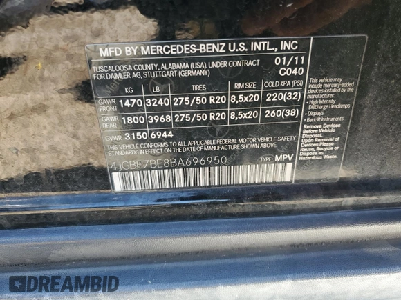 2011 Mercedes-Benz GL-Class GL 450 with VIN 4JGBF7BE8BA696950, listed as a Copart auction lot 60877914 with 134,239 mi miles and Salvage Title. Bid and sale history available at carsss.com. Image 15.