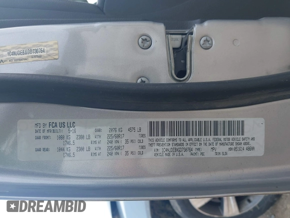 2016 Jeep Compass High Altitude with VIN 1C4NJDEBXGD730764, listed as a IAAI auction lot 42371491 with 125,302 mi miles and . Bid and sale history available at DreamBid. Image 9.