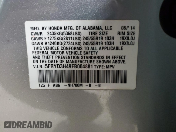 2015 Acura MDX Technology z VIN 5FRYD3H49FB004881, wystawiony jako Copart lot #54577125 z przebiegiem 103 649 mil mil oraz Szkoda całkowita • Salvage title. Historia ofert i sprzedaży dostępna na DreamBid. Obrazek 14.