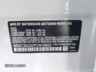2023 BMW 5 Series 530e with VIN WBA13AG02PCN16602, listed as a IAAI auction lot 42394701 with Not provided miles and . Bid and sale history available at DreamBid. Image 9.