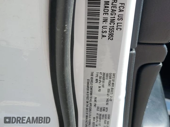 2022 Jeep Grand Cherokee Laredo X with VIN 1C4RJEAG1NC155952, listed as a Copart auction lot 52170235 with 74,695 mi miles and Salvage title. Bid and sale history available at DreamBid. Image 15.