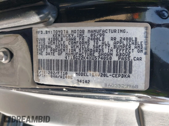 1999 Toyota Camry LE z VIN 4T1BG22K4XU574050, wystawiony jako IAAI lot #41991415 z przebiegiem 329 825 mil mil oraz . Historia ofert i sprzedaży dostępna na DreamBid. Obrazek 9.