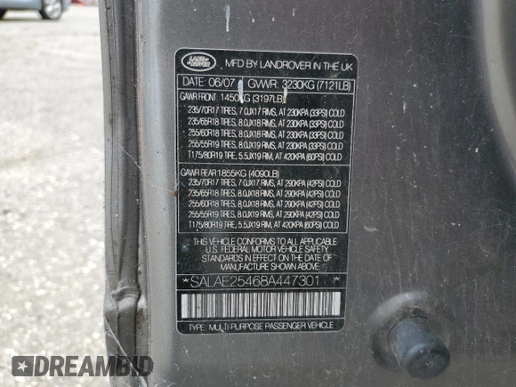 2008 Land Rover LR3 SE with VIN SALAE25468A447301, listed as a Copart auction lot 61275925 with Not provided miles and Clean title. Bid and sale history available at DreamBid. Image 13.