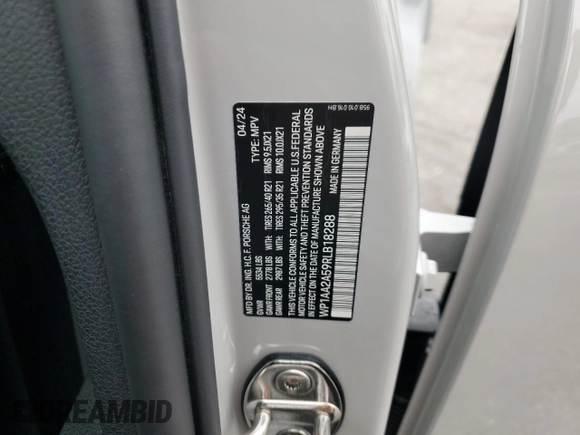 2024 Porsche Macan with VIN WP1AA2A59RLB18288, listed as a Copart auction lot 57804455 with 7,480 mi miles and Salvage title. Bid and sale history available at DreamBid. Image 14.
