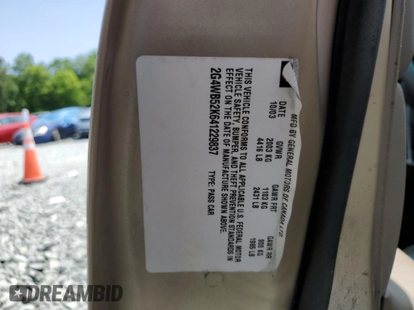 2004 Buick Regal LS with VIN 2G4WB52K641229837, listed as a Copart auction lot 57838905 with 214,406 mi miles and Salvage title. Bid and sale history available at DreamBid. Image 12.