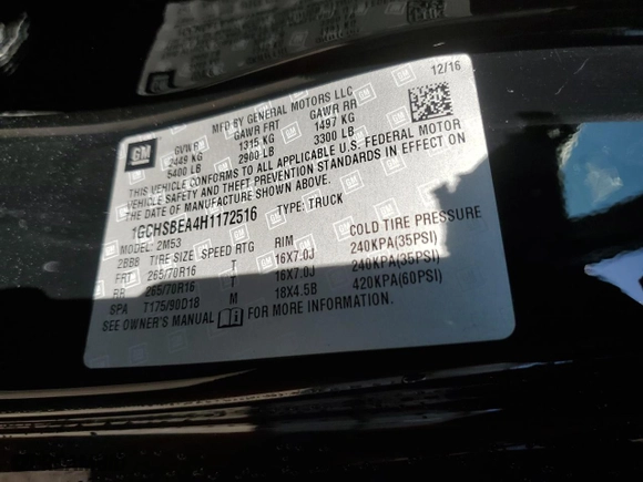 2017 Chevrolet Colorado 2WD WT with VIN 1GCHSBEA4H1172516, listed as a Copart auction lot 87409854 with 89,798 mi miles and Salvage Title. Bid and sale history available at carsss.com. Image 12.