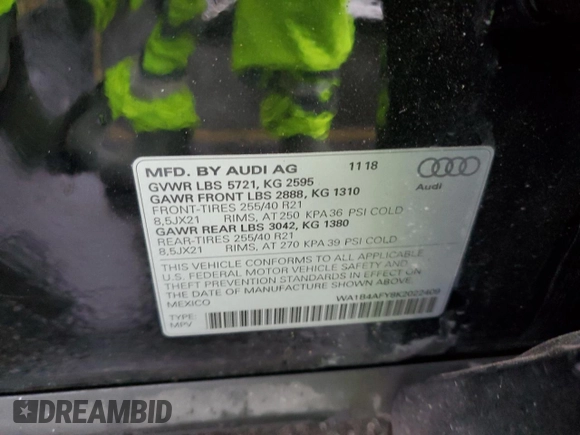 2019 Audi SQ5 Premium Plus with VIN WA1B4AFY8K2022409, listed as a Copart auction lot 76301484 with 64,893 mi miles and Salvage Title. Bid and sale history available at DreamBid. Image 13.