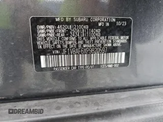 2023 Subaru WRX Premium with VIN JF1VBAF6XP9820597, listed as a Copart auction lot 52255895 with 41,084 mi miles and Salvage title. Bid and sale history available at DreamBid. Image 15.