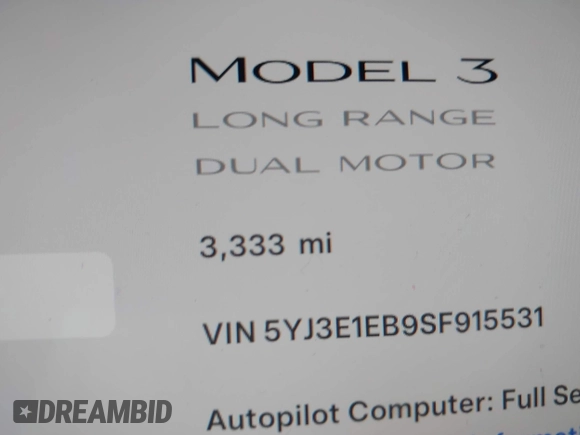 2025 Tesla Model 3 Long Range с VIN 5YJ3E1EB9SF915531, выставлен на аукционе IAAI как лот 42191805 с пробегом 3 333 миль миль и . История ставок и продаж доступна на DreamBid. Изображение 7.