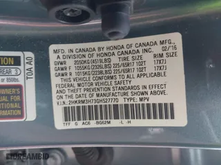 2016 Honda CR-V EX-L with VIN 2HKRM3H73GH527770, listed as a IAAI auction lot 41078202 with 54,751 mi miles. Bid and sale history available at carsss.com. Image 9.