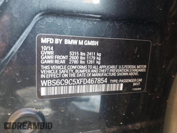 2015 BMW M6 z VIN WBS6C9C5XFD467854, wystawiony jako Copart lot #86177724 z przebiegiem 55 789 mil mil oraz Szkoda całkowita • Salvage title. Historia ofert i sprzedaży dostępna na DreamBid. Obrazek 10.