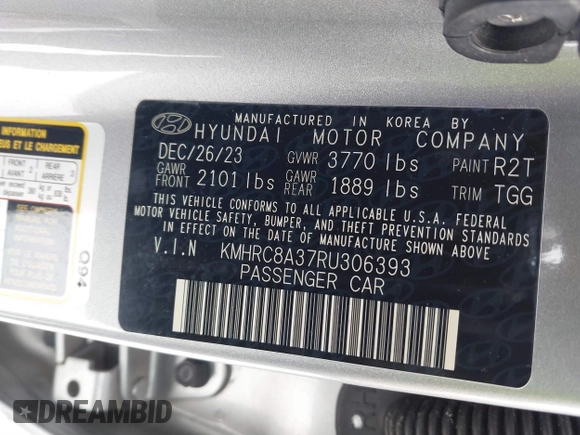 2024 Hyundai Venue Limited with VIN KMHRC8A37RU306393, listed as a IAAI auction lot 41532801 with 11,605 mi miles and . Bid and sale history available at DreamBid. Image 9.
