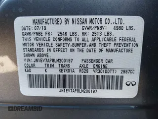 2020 Infiniti Q50 Luxe with VIN JN1EV7AP8LM200197, listed as a IAAI auction lot 42270721 with 66,978 mi miles and . Bid and sale history available at DreamBid. Image 9.