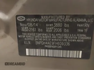 2015 Hyundai Elantra SE with VIN 5NPDH4AE9FH609336, listed as a IAAI auction lot 41831737 with 177,089 mi miles and . Bid and sale history available at DreamBid. Image 9.