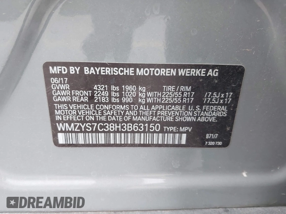 2017 MINI Countryman Cooper z VIN WMZYS7C38H3B63150, wystawiony jako IAAI lot #40754025 z przebiegiem 72 704 mil mil oraz . Historia ofert i sprzedaży dostępna na DreamBid. Obrazek 9.
