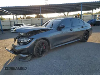 2021 BMW 3 Series 330i with VIN 3MW5R1J04M8B79460, listed as a Copart auction lot 43858055 with 0 mi miles and Salvage Title. Bid and sale history available at carsss.com. Image 1.