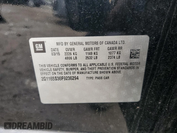 2015 Chevrolet Impala LTZ с VIN 2G1165S36F9236294, выставлен на аукционе Copart как лот 58301495 с пробегом 126 071 миль миль и Чистый • Clean title. История ставок и продаж доступна на DreamBid. Изображение 12.