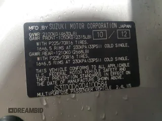 2013 Suzuki Grand Vitara Premium with VIN JS3TD0D62D4100584, listed as a Copart auction lot 88744415 with 108,551 mi miles and Clean title. Bid and sale history available at DreamBid. Image 13.