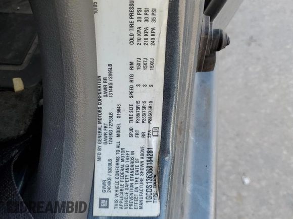2006 Chevrolet Colorado 2LT z VIN 1GCDS136368184281, wystawiony jako Copart lot #57766975 z przebiegiem Nie podano mil oraz Szkoda całkowita • Salvage title. Historia ofert i sprzedaży dostępna na DreamBid. Obrazek 12.