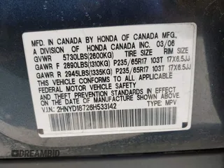 2006 Acura MDX Touring with VIN 2HNYD18726H533142, listed as a IAAI auction lot 42007839 with 216,910 mi miles. Bid and sale history available at carsss.com. Image 9.