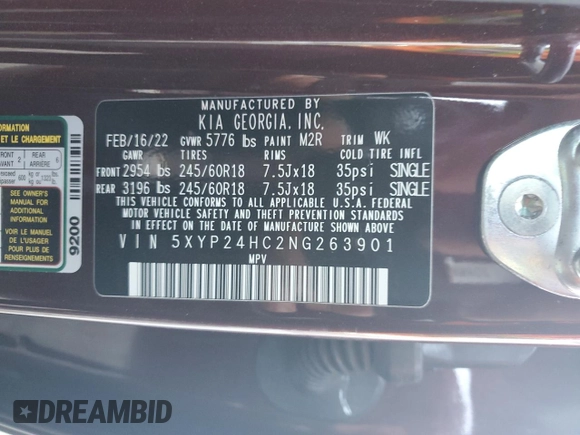 2022 Kia Telluride LX z VIN 5XYP24HC2NG263901, wystawiony jako Copart lot #41404435 z przebiegiem 74 086 mil mil oraz Szkoda całkowita • Salvage title. Historia ofert i sprzedaży dostępna na DreamBid. Obrazek 13.