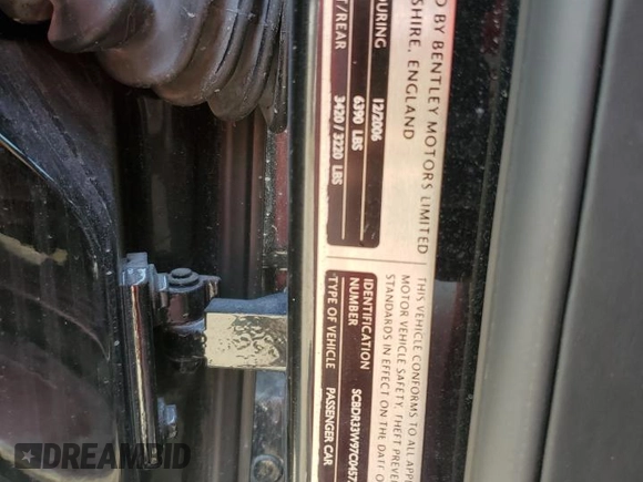 2007 Bentley Continental GT with VIN SCBDR33W97C045720, listed as a Copart auction lot 56370245 with 47,350 mi miles and Salvage Title. Bid and sale history available at DreamBid. Image 12.