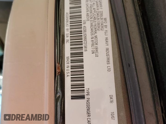 2008 Subaru Legacy Limited with VIN 4S3BL626687215616, listed as a Copart auction lot 53711115 with 117,860 mi miles and Salvage title. Bid and sale history available at DreamBid. Image 12.
